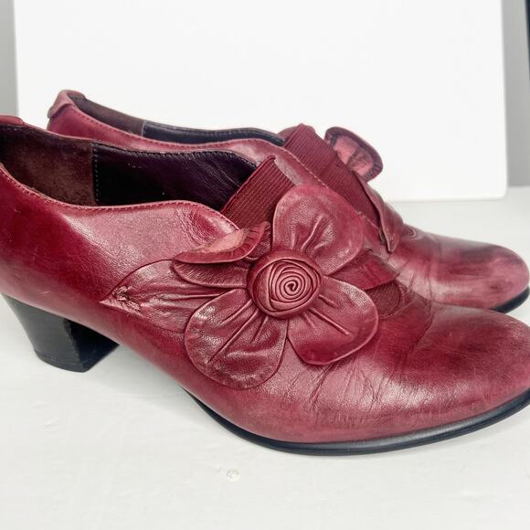 BZ MODA Leather Bootie Mid Heel Round Toe Burgundy Womens EU 36.5 US 6 UK 4.5 - Picture 3 of 10